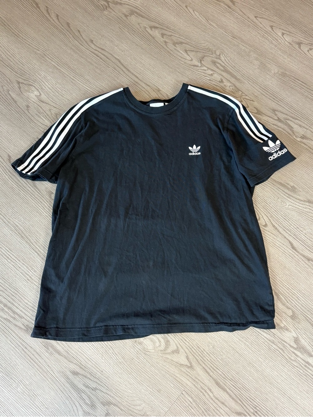 adidas Black Short-Sleeve Trefoil Stripe Tee
